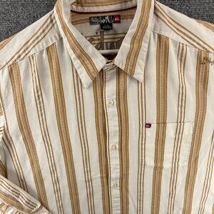 Quiksilver Point XL Striped Cotton Polyester Beige Button Up Pocket Casual Men